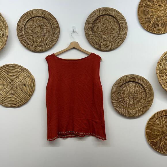 Vintage Y2K 2000s Norton McNaughton Beaded Crochet Knit Tank Top Large Boho - Picture 3 of 8